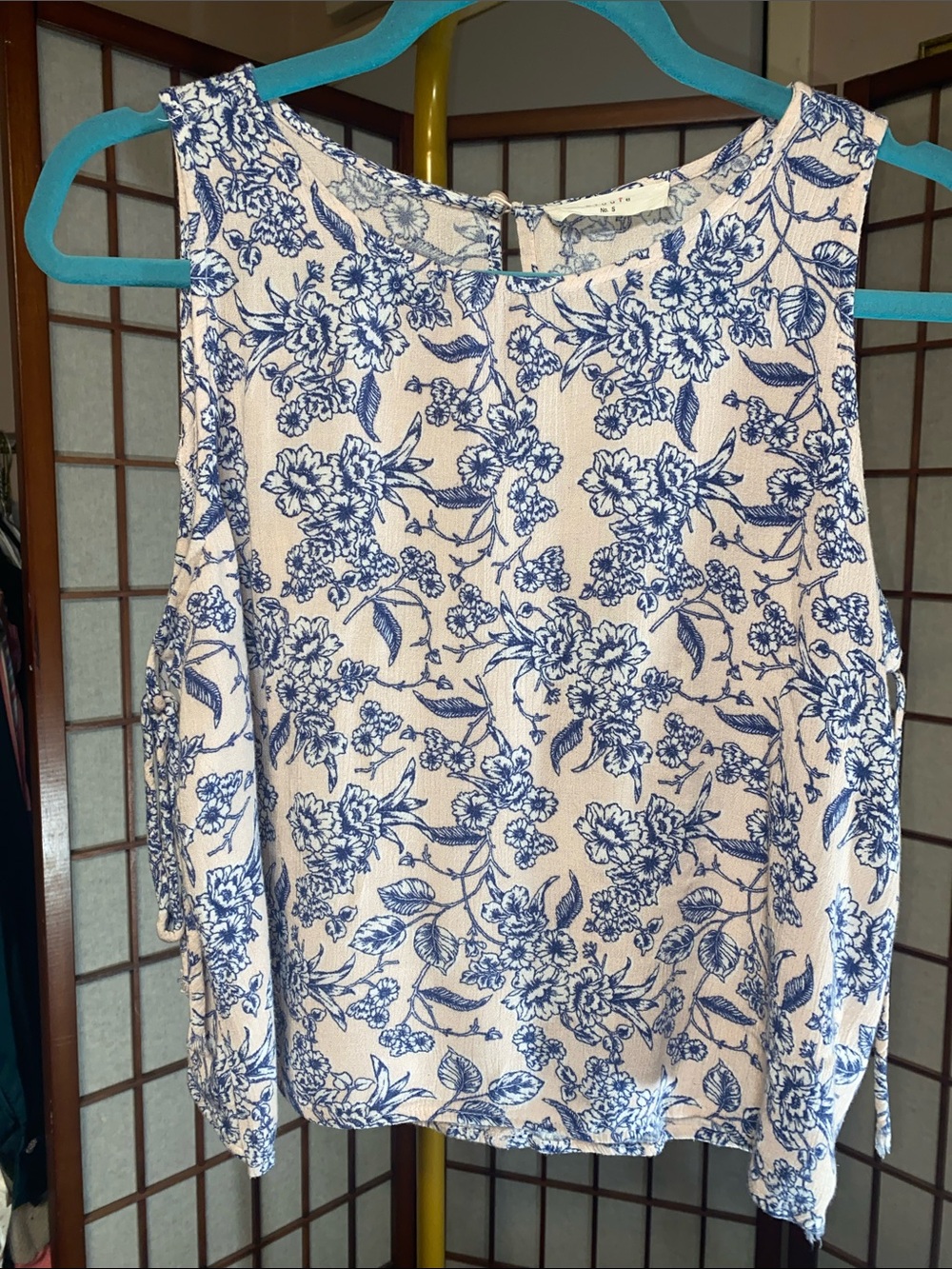 Elodie Light Pink & Blue Floral Sleeveless Top with Side Ties